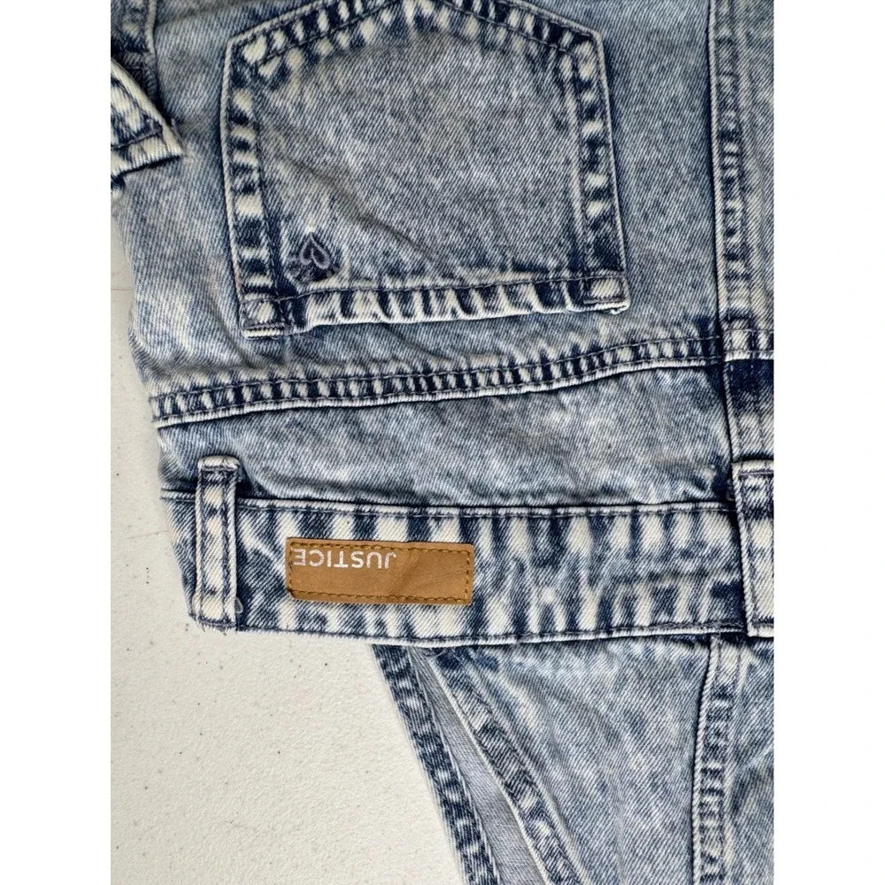 Justice Peanuts Snoopy Acid Wash Denim Shortalls Girls‎ Blue Cargo Bib Overalls